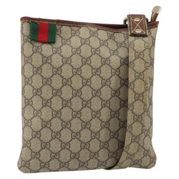 Authentic GUCCI GG Supreme Web Sherry Line Shoulder Bag PVC Beige Gold 246413
